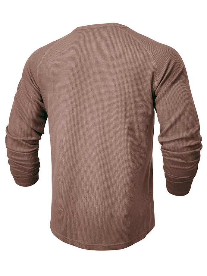 Men's Waffle Henley Collar Textured Long-sleeved Top