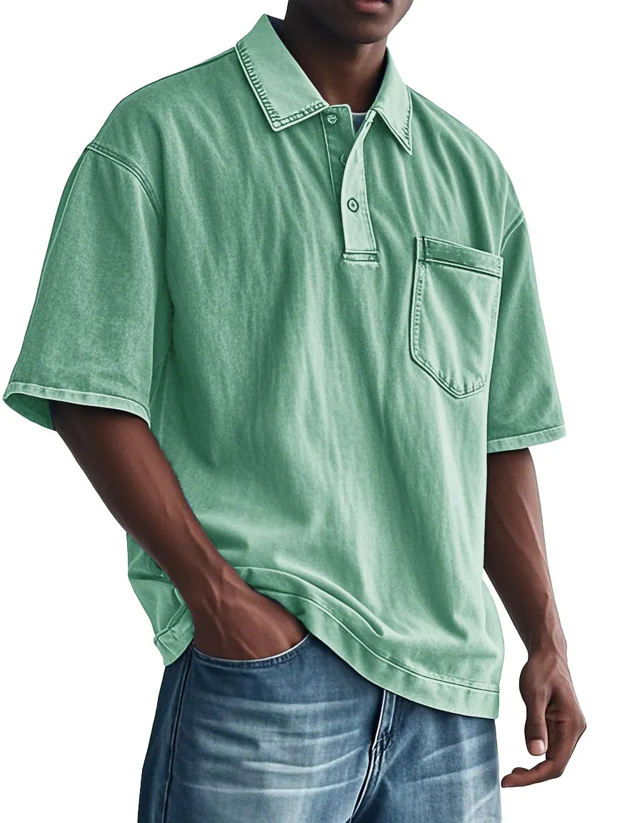 Men's Fashion Retro Distressed Lapel Pocket Polo Shirt