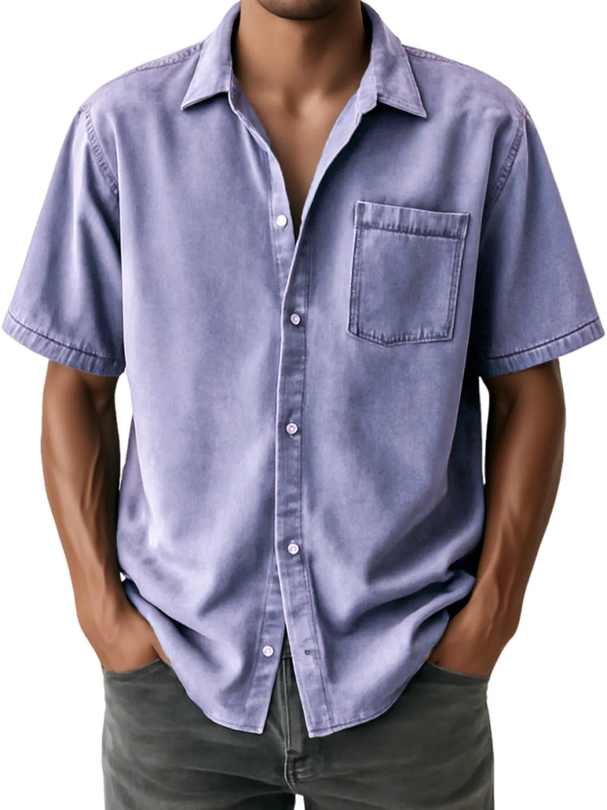 Men's Distressed Soft Casual Short Sleeve Shirt With Chest Pocket