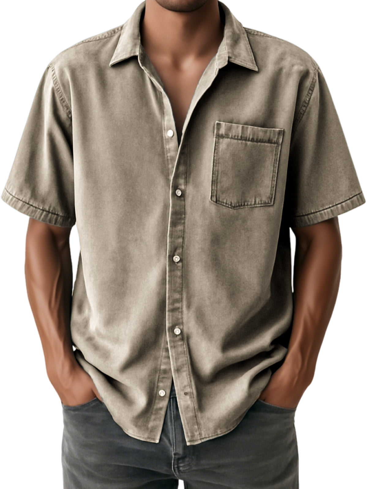 Men's Distressed Soft Casual Short Sleeve Shirt With Chest Pocket