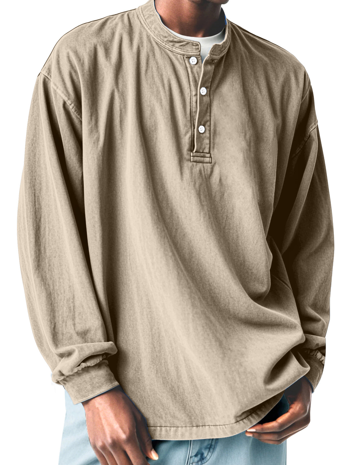Men's Casual Simple Solid Color Long Sleeve Henley Shirt