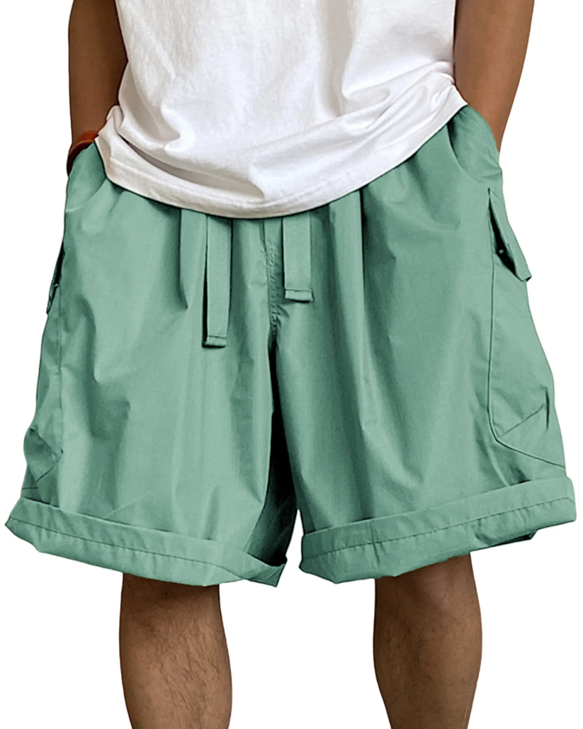 Men's Multi-Pocket Cargo Shorts Breathable Loose Drawstring Shorts with Side Pockets