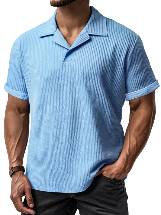 Men's Daily Simple Textured Lapel Short-sleeved Polo Shirt