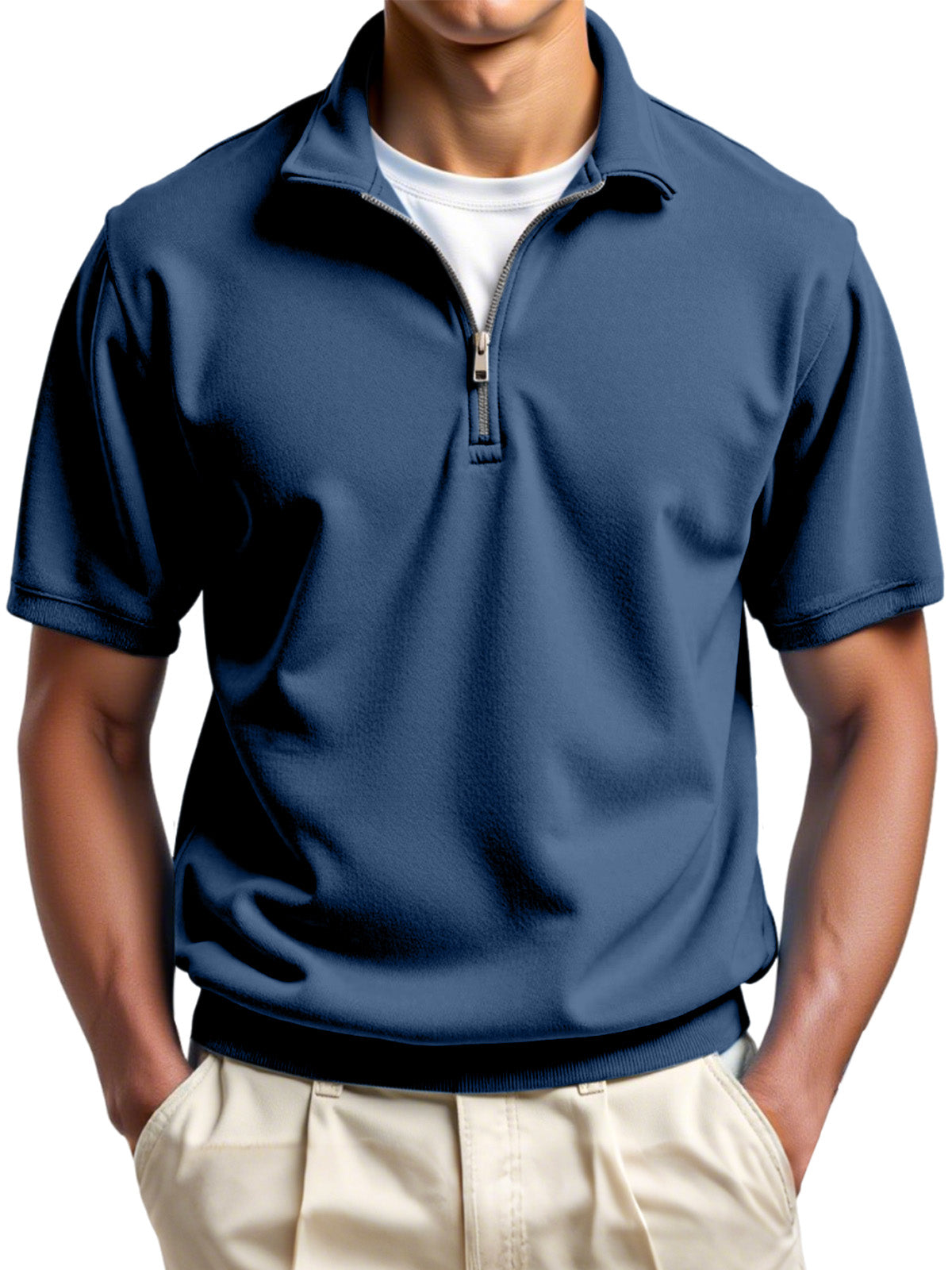 Men's Daily Simple Solid Color Zipper Polo Shirt