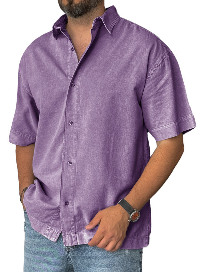 Men's Fashion Retro Distressed Lapel Short-sleeved Shirt