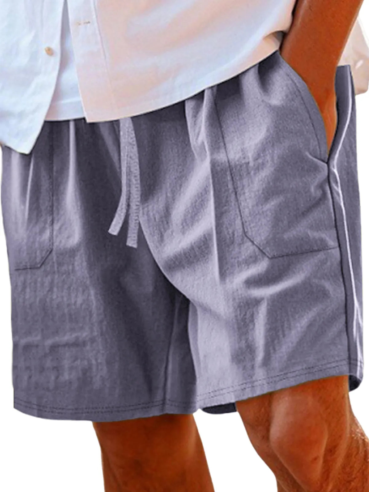 Men's Comfortable Linen Lace-Up Vacation Shorts with Side Pockets