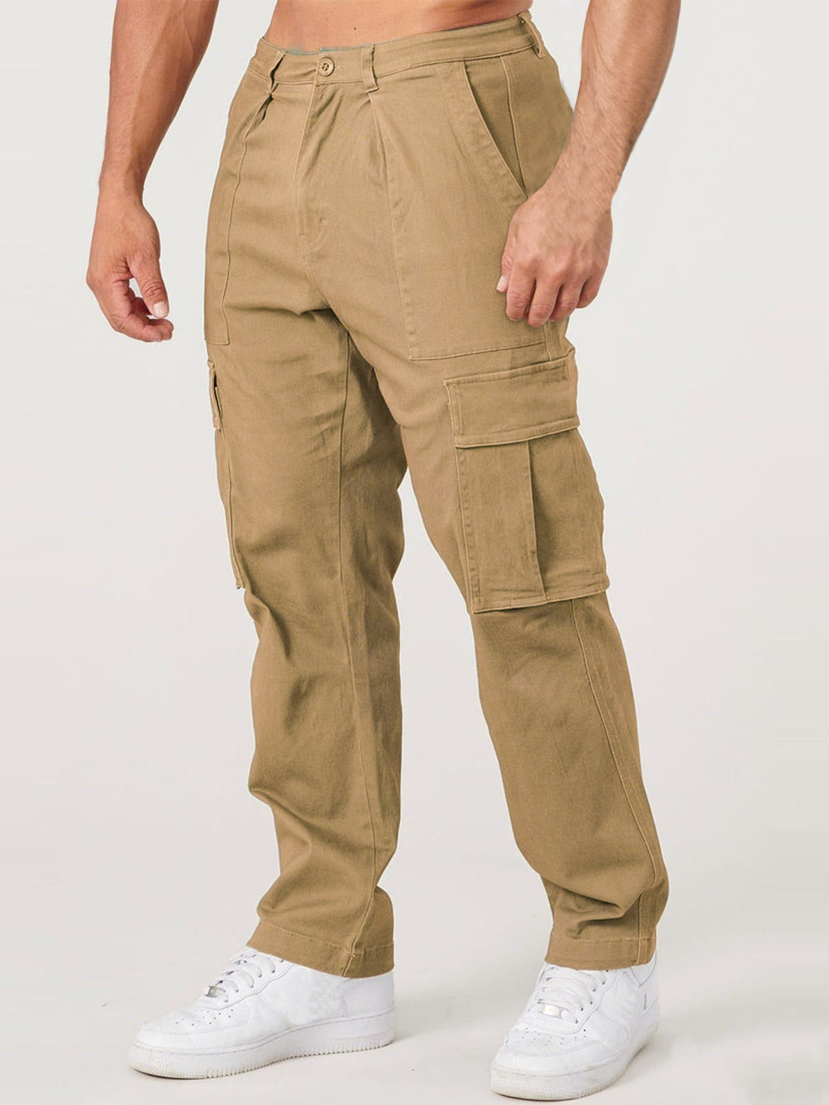 Men's Practical Large Pocket Retro Trend Solid Color Casual Sports Loose Straight Trousers