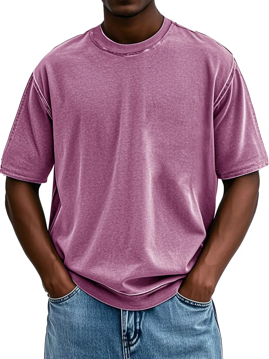 Men's Fashion Washed Retro Round Neck Short-sleeved T-shirt