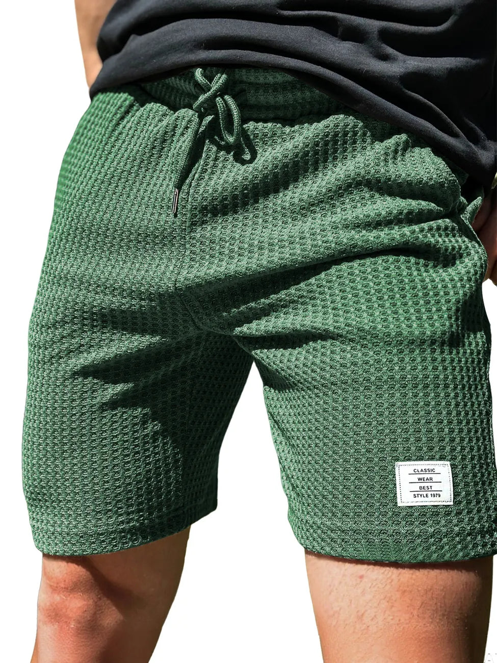 Men's Everyday Waffle Embroidered Logo Drawstring Casual Shorts