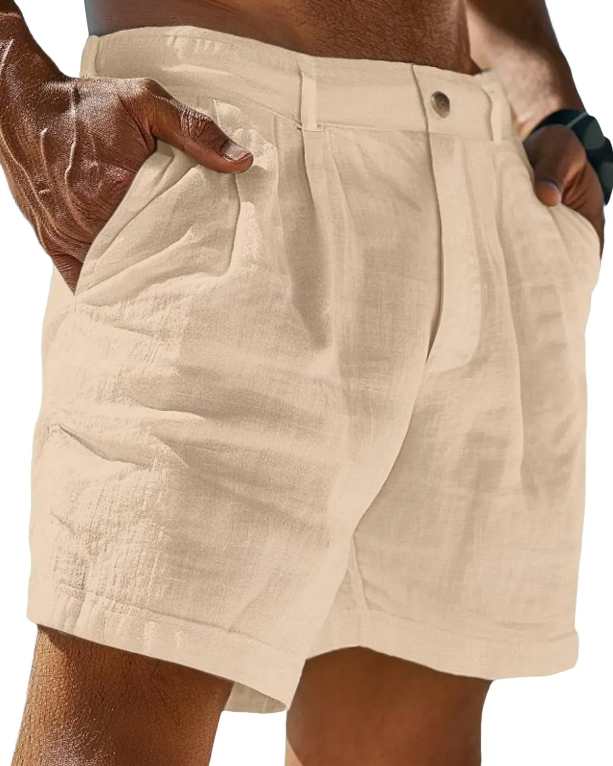 Men's Linen Beach Button Pocket Comfort Holiday Cotton Shorts