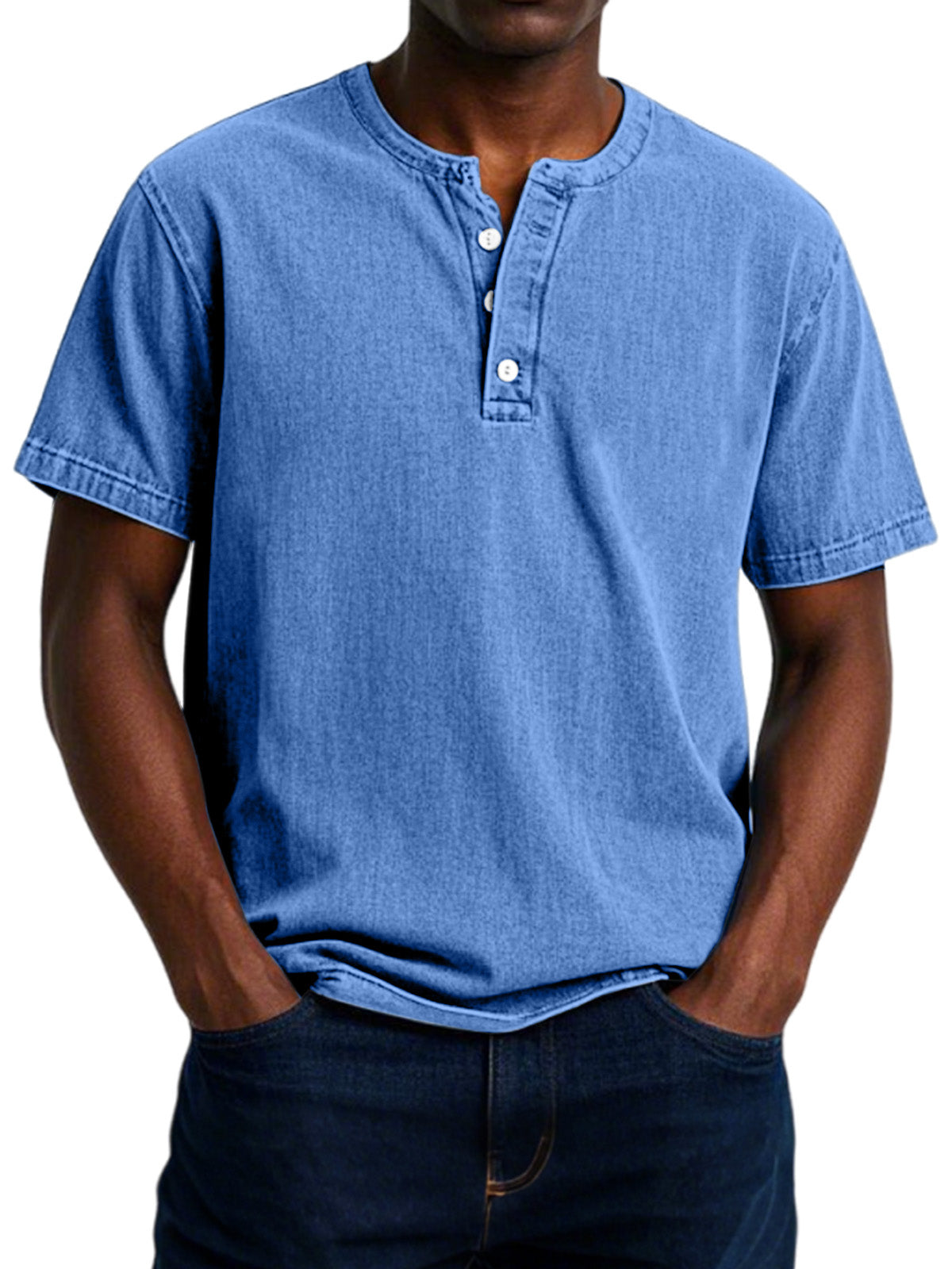 Men's Casual Vintage Button-down Short Sleeve Henley Shirt