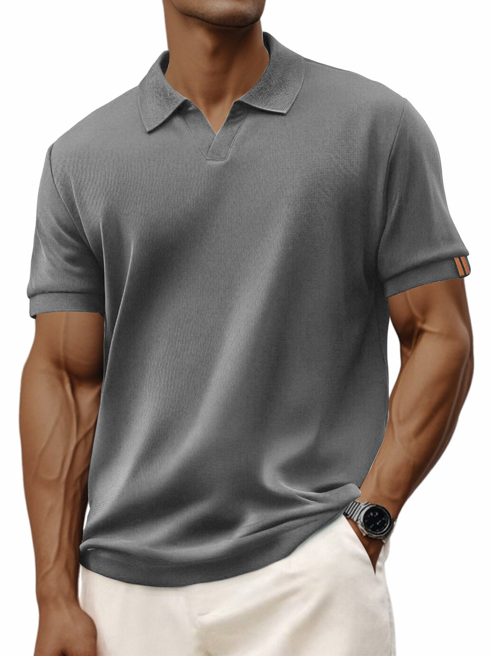 Men's Retro Casual V-neck Short-sleeved Polo Shirt