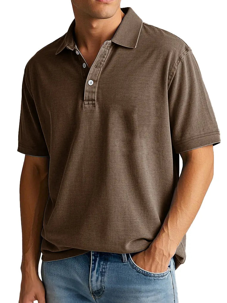 Men's Vintage Distressed Pocket Short Sleeve Lapel Polo Shirt
