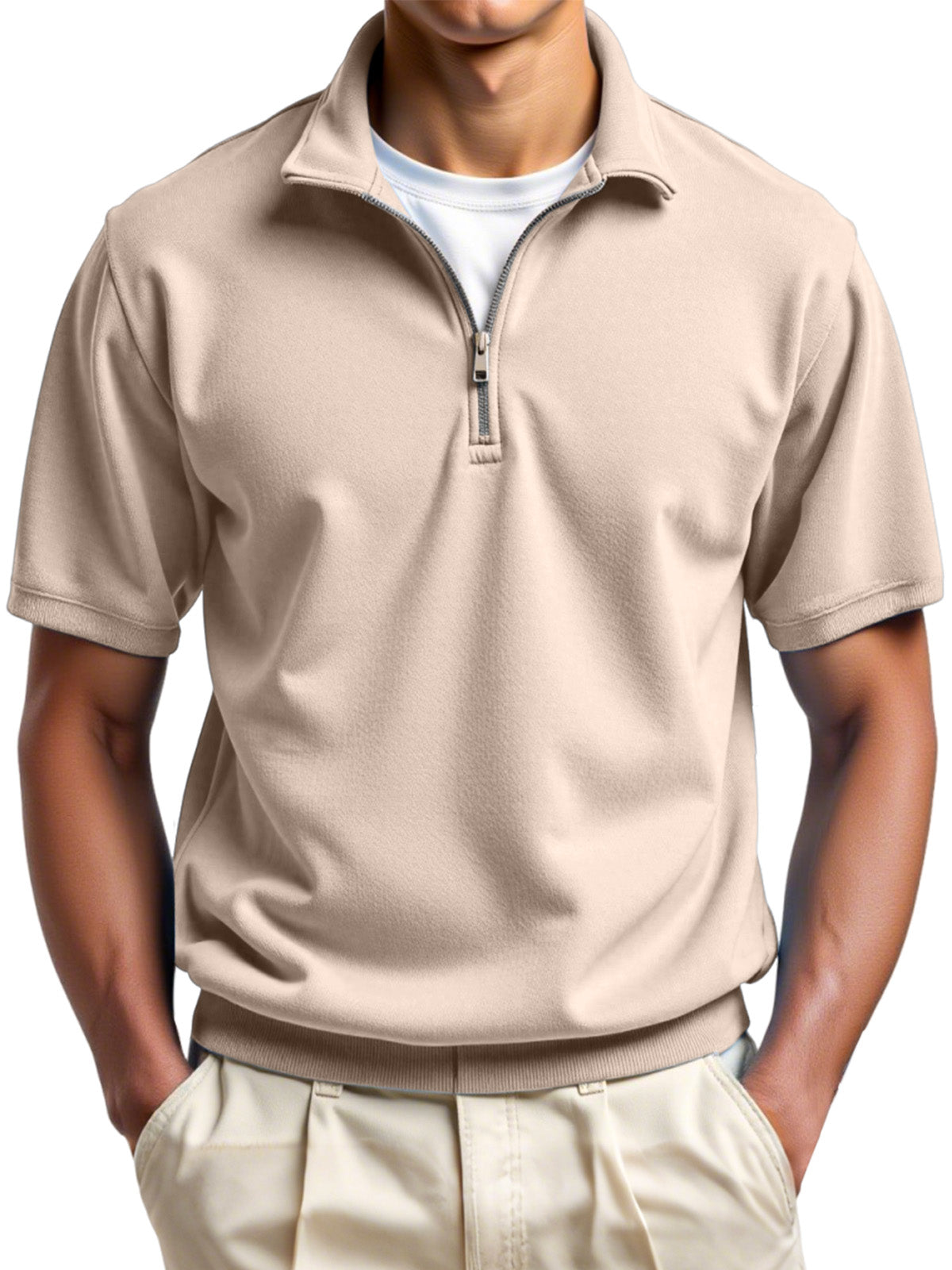 Men's Daily Simple Solid Color Zipper Polo Shirt