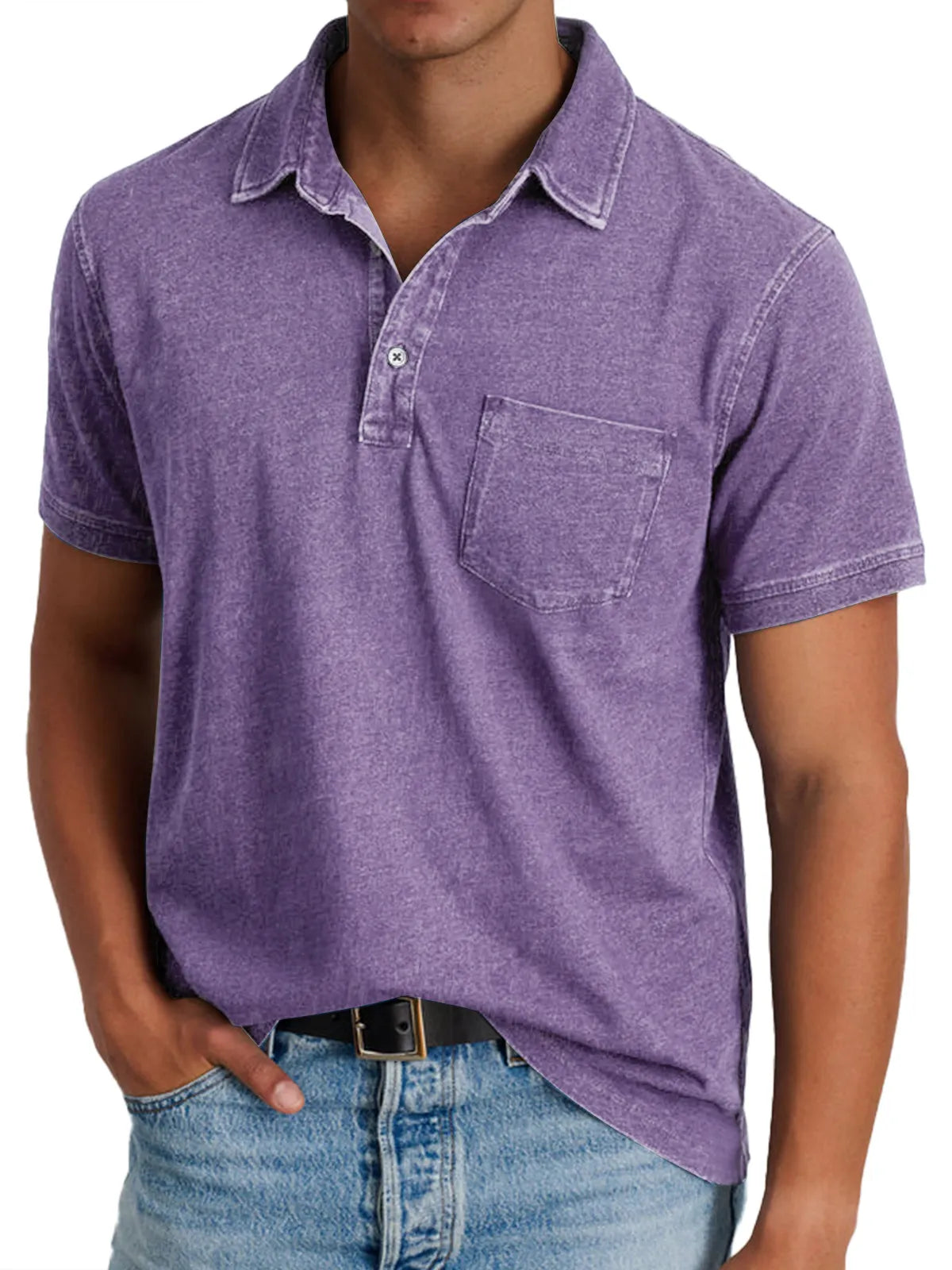 Men's Retro Casual Button Lapel Pocket Short Sleeve POLO Shirt