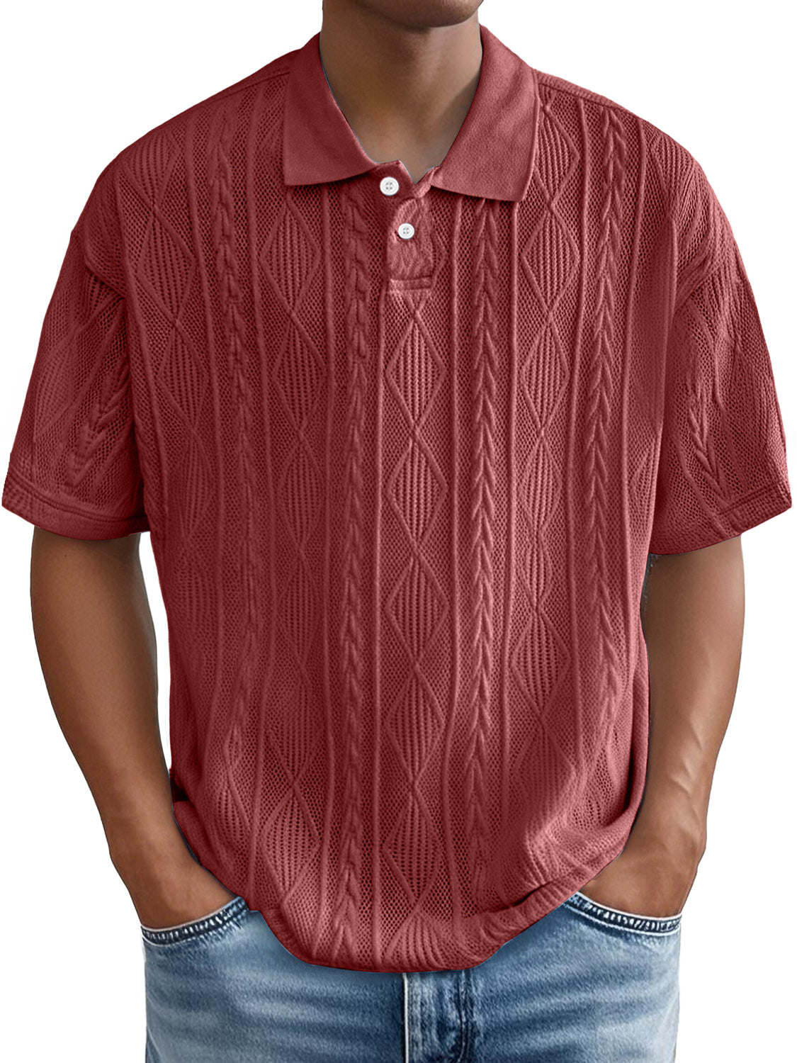 Men's Daily Casual Jacquard Texture Casual And Comfortable Short-sleeved Polo Shirt