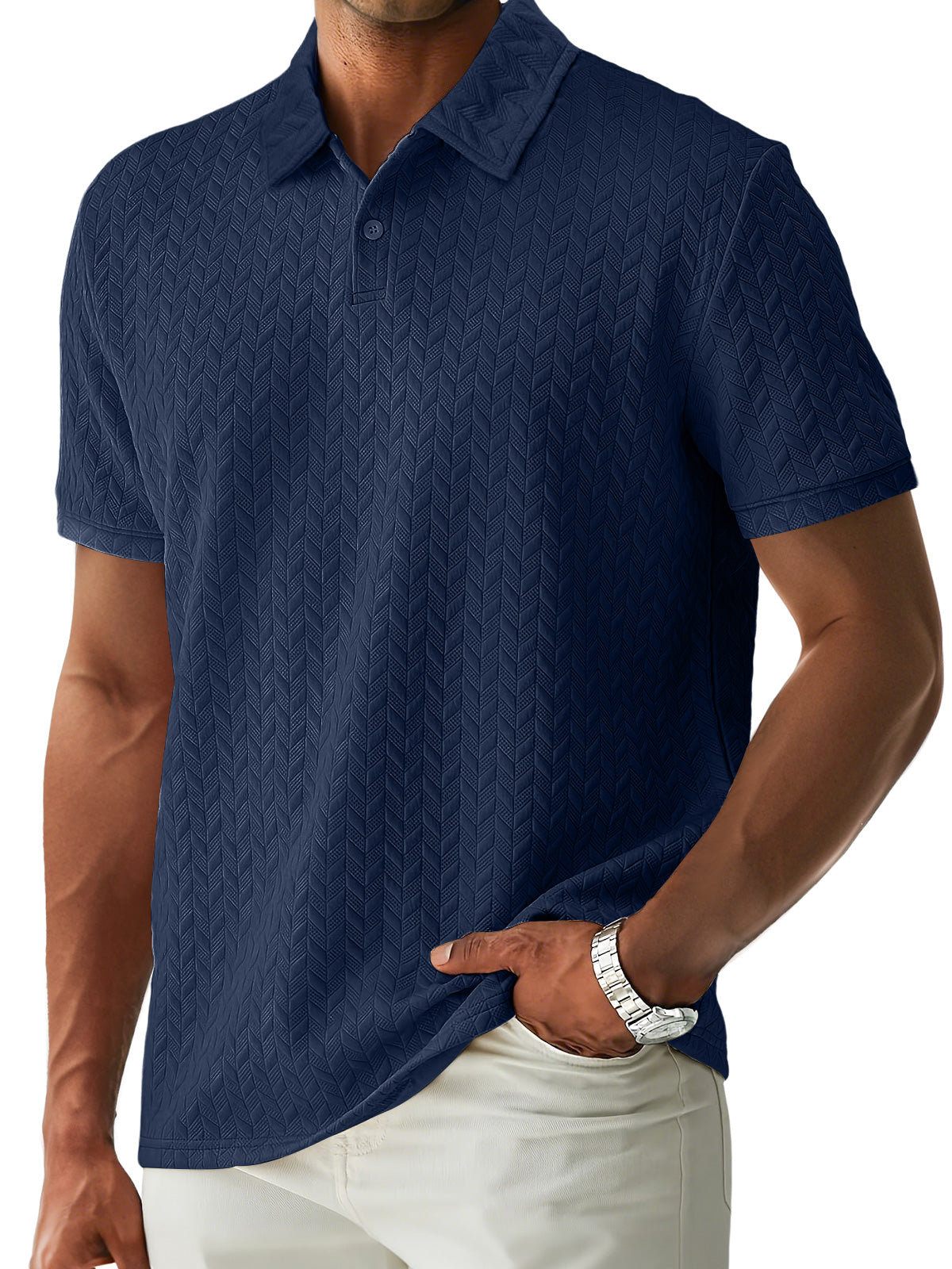 Men's Casual Lapel Jacquard Comfort Short Sleeve POLO Shirt