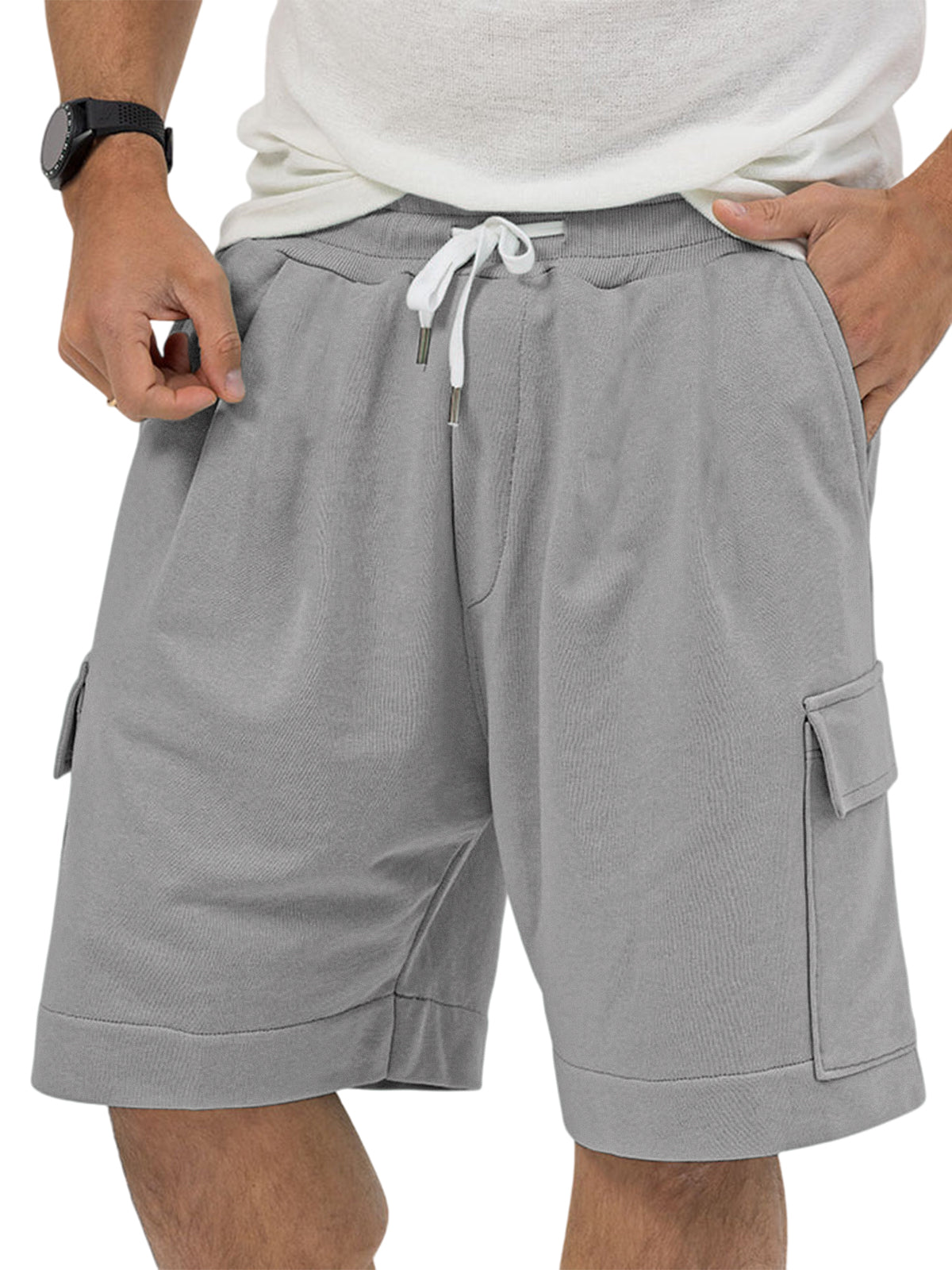 Men's Utility Multi-Pocket Bermuda Everyday Sports Lace-Up Shorts