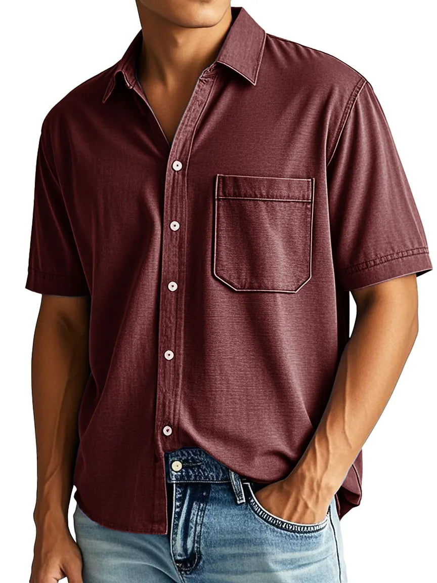 Men's Fashion Casual Lapel Pocket Short-sleeved Shirt