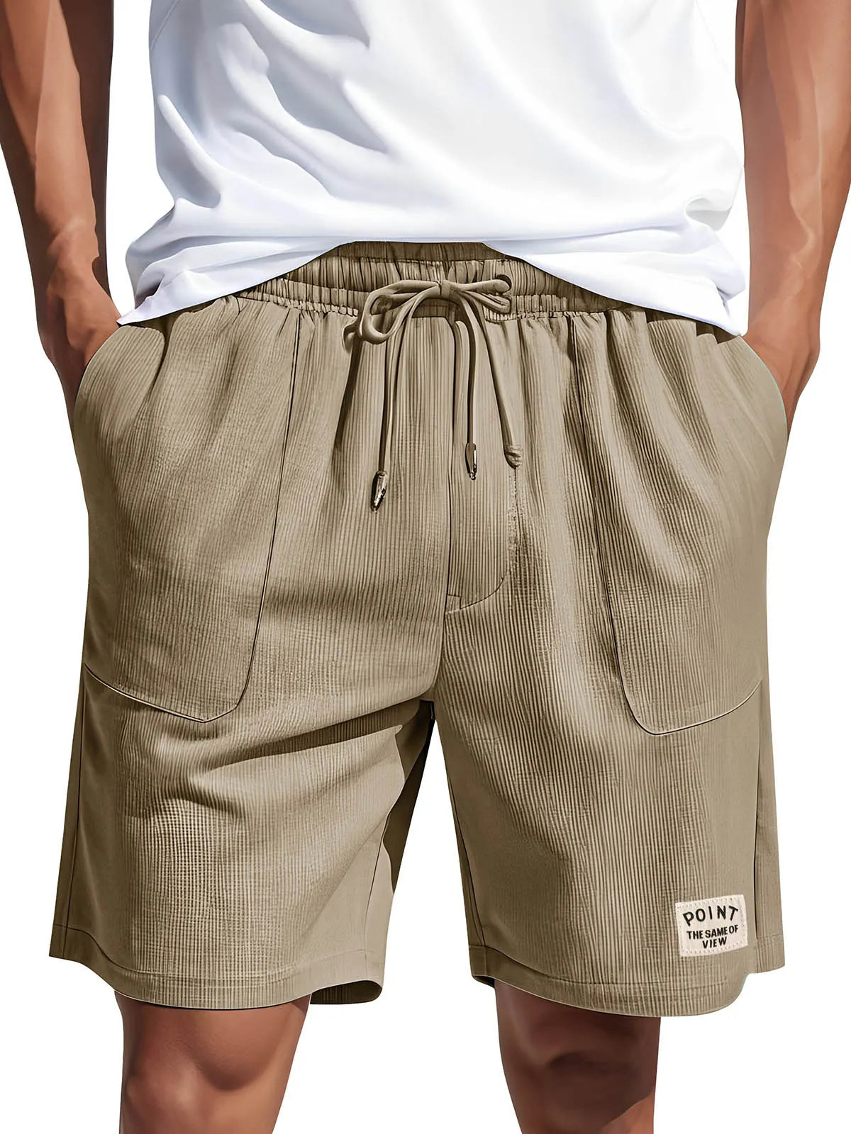 Men's Fashion Casual Corduroy Logo Embroidered Pocket Lace-up Shorts