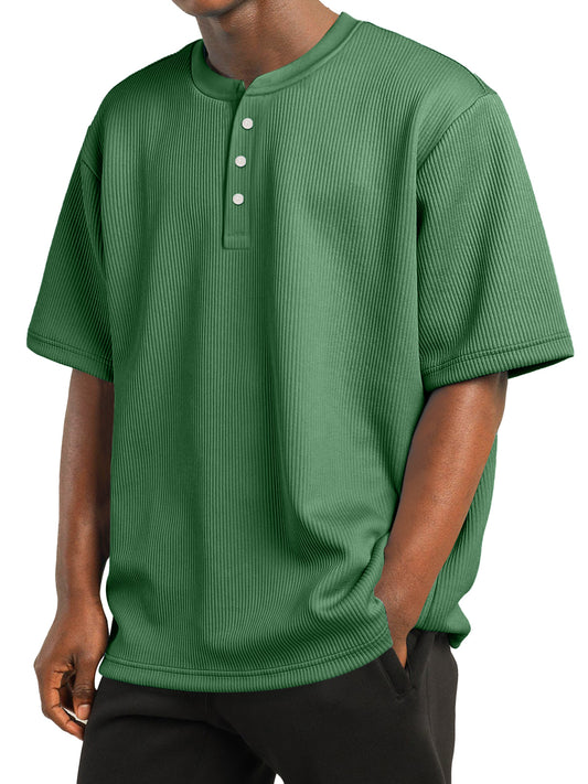 Men's Daily Striped Texture Casual Solid Color Comfortable Short Sleeve Henley Shirt