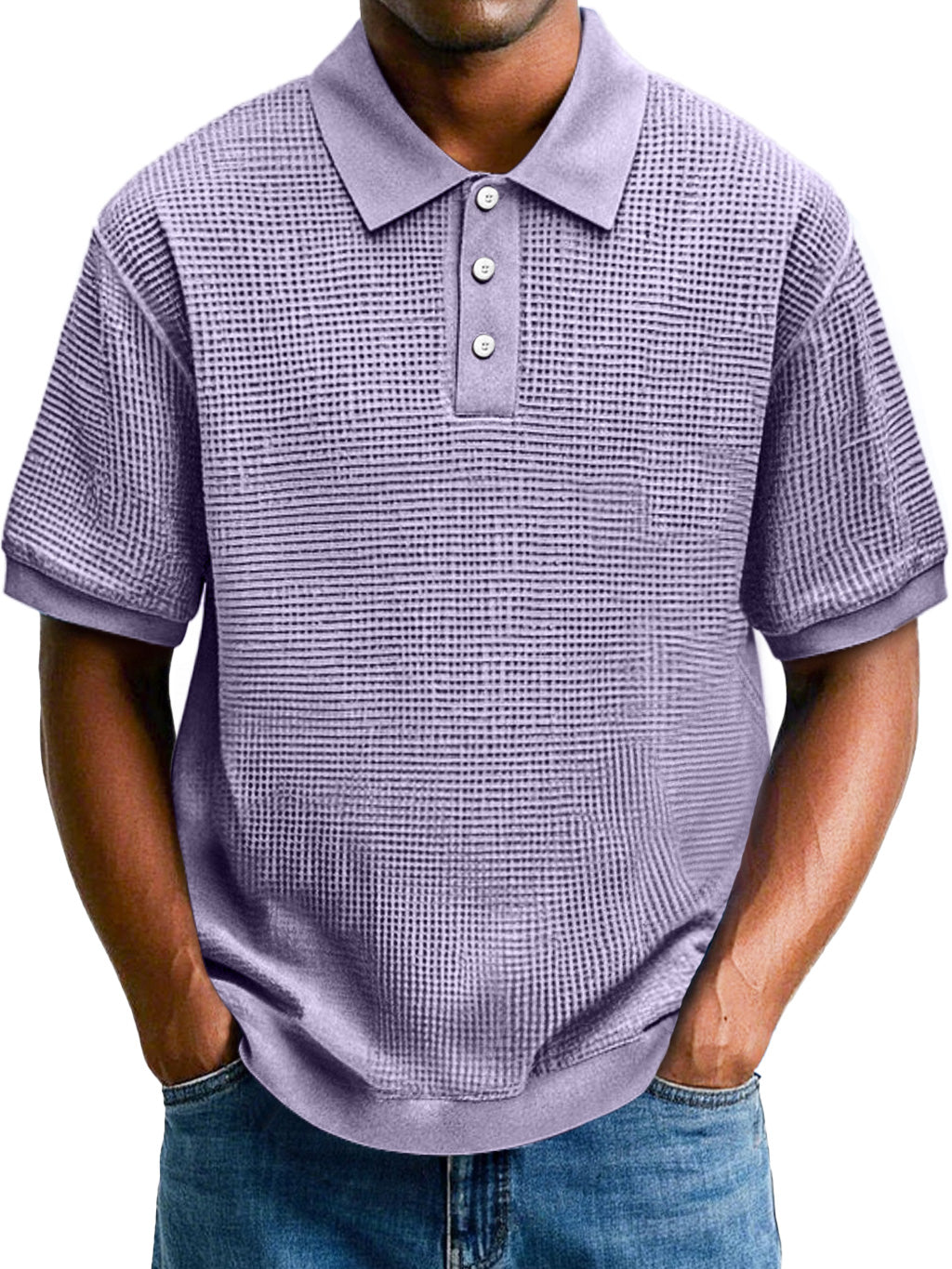 Men's Fashion Waffle Lapel Casual Comfort Short Sleeve POLO Shirt