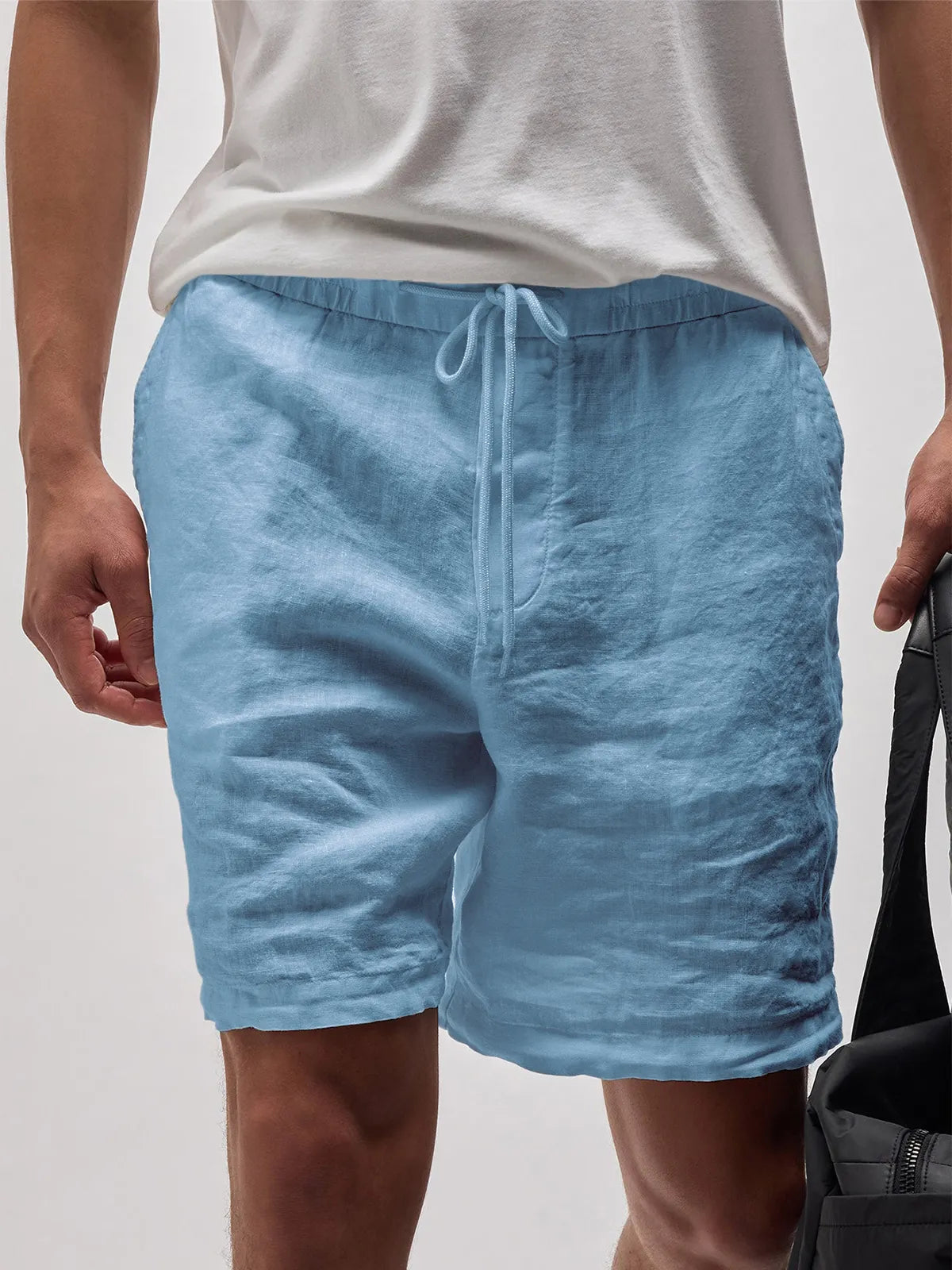 Men's Linen Comfort Lace-Up Elastic Waist Everyday Casual Shorts with Side Pockets
