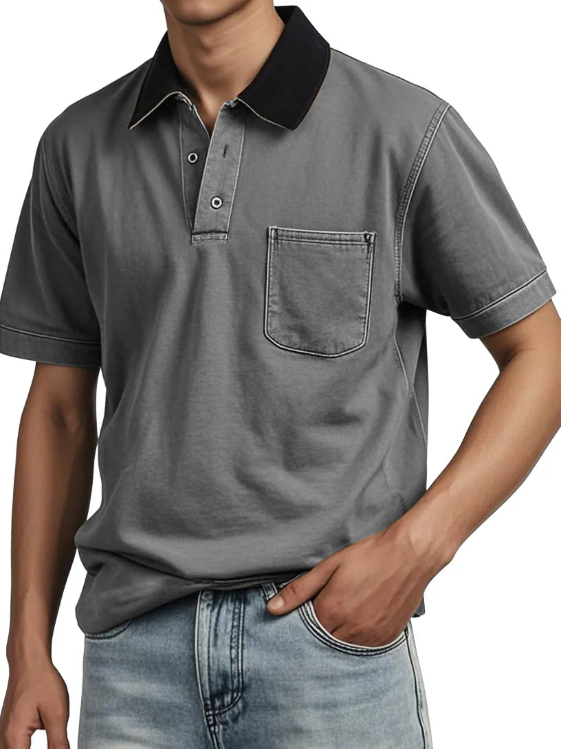 Men's Contrasting Detroit Lapel Workwear Polo