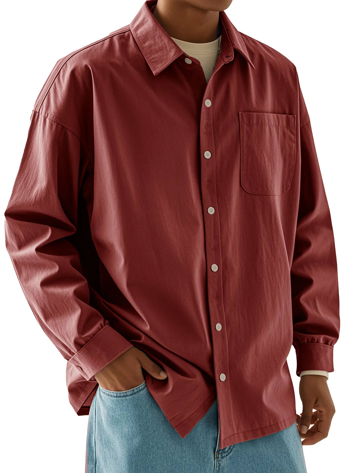 Men's Fashion Casual Retro Cotton Lapel Long Sleeve Shirt