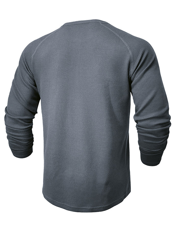 Men's Waffle Henley Collar Textured Long-sleeved Top