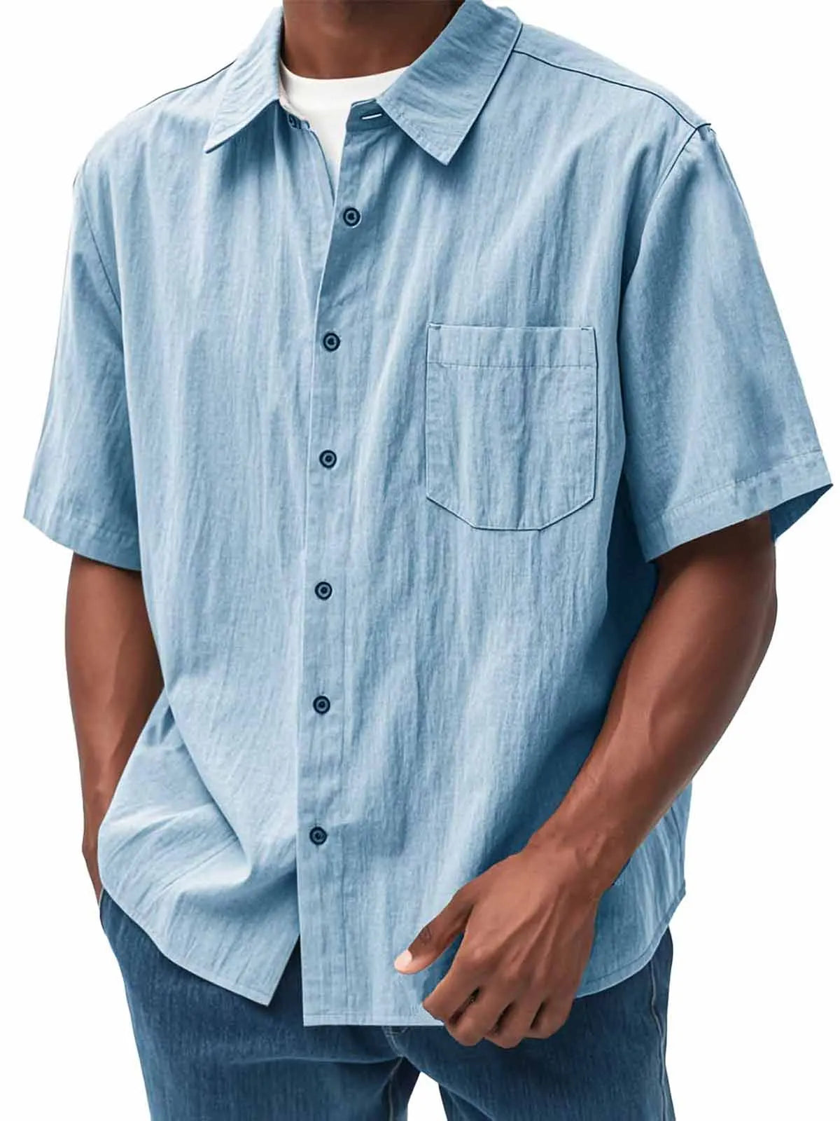 Men's Fashion Casual Pleated Fabric Short Sleeve Shirt