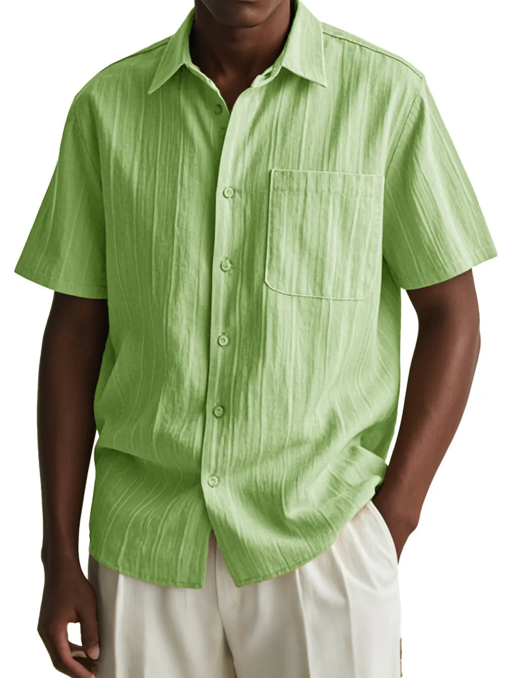 Men's Fashion Casual Pleated Fabric Short Sleeve Pocket Shirt