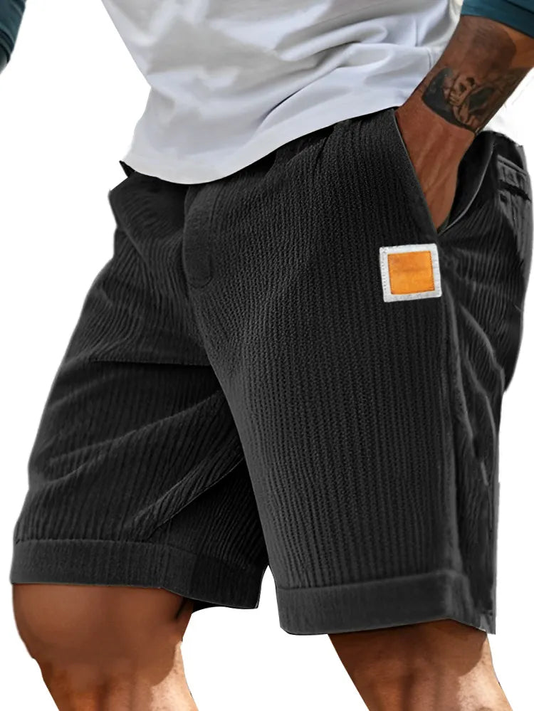 Men's Fashion Sports Lace-up Ribbed Fabric Embroidered Logo Shorts