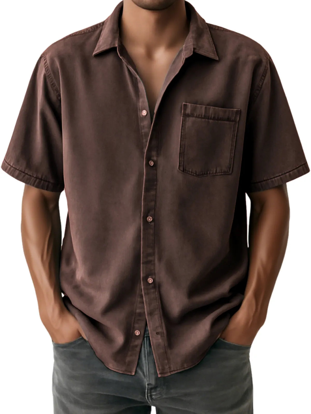 Men's Distressed Soft Casual Short Sleeve Shirt With Chest Pocket