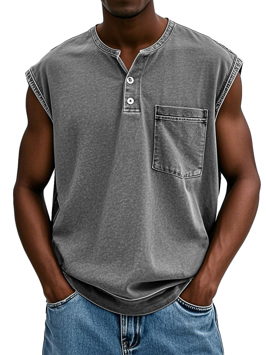 Men's Fashion Retro Water Pocket Washed Sleeveless Vest