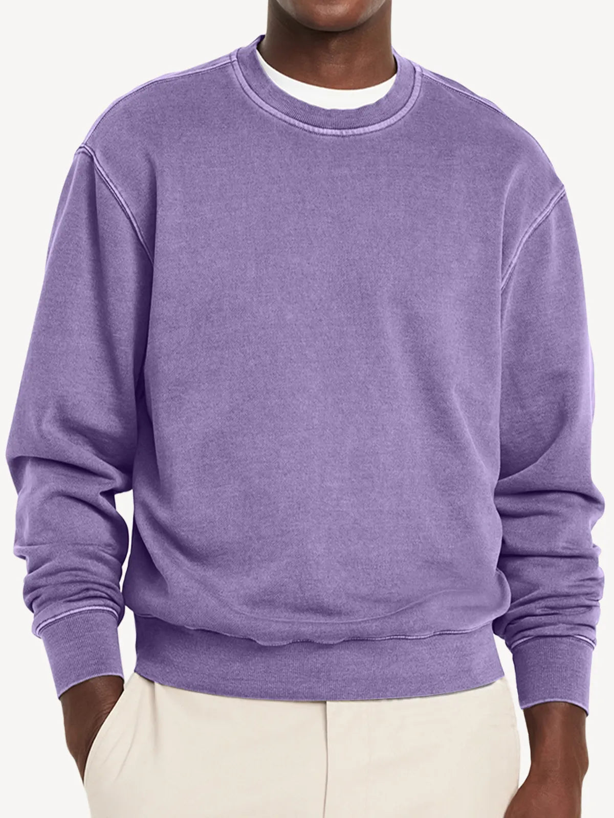Men's Casual Round Neck Solid Color Comfortable Long-Sleeved Sweatshirt