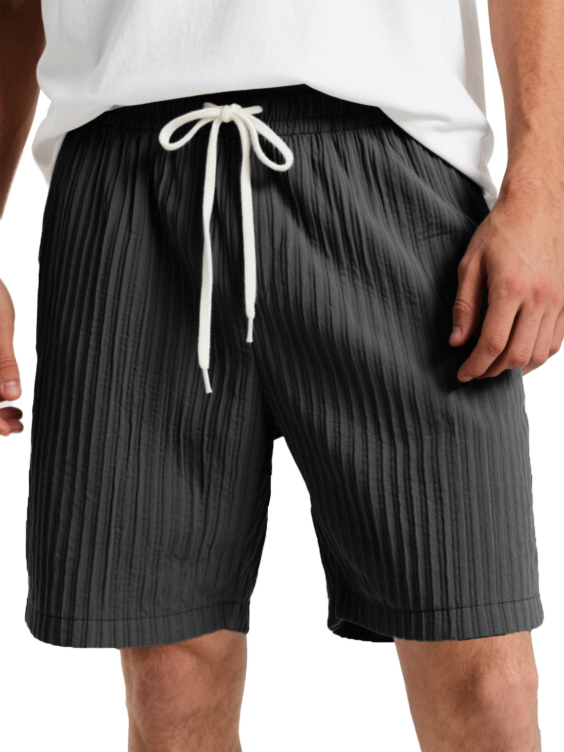 Men's Fashion Casual Striped Fabric Lace-up Loose Shorts