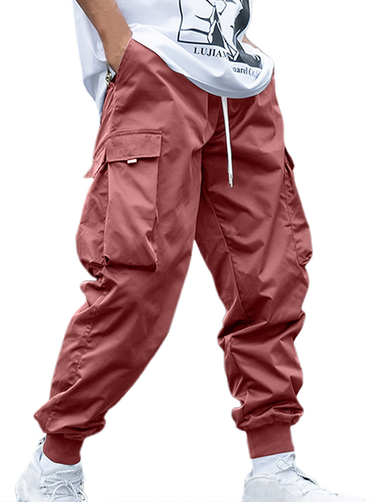 Men's Retro Casual Multi-pocket Elastic Waist Solid Color Trousers