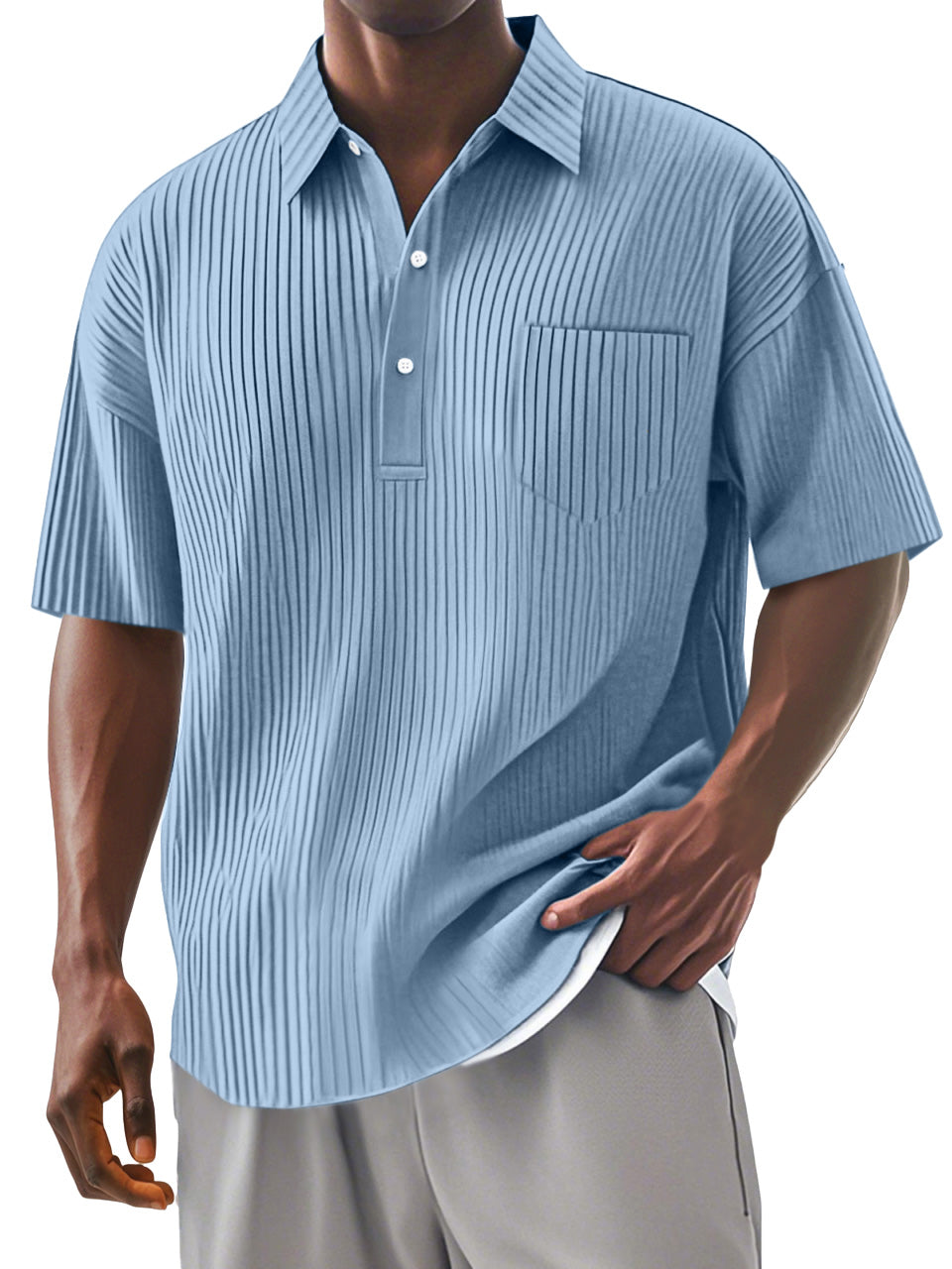 Men's Daily Solid Color Vertical Stripe Texture Short-sleeved Polo Shirt