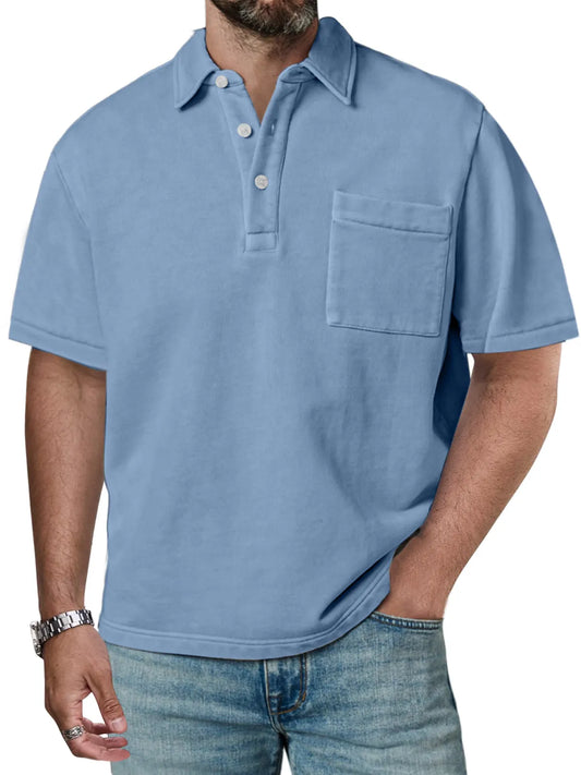 Men's Casual Solid Color Daily Simple Lapel Short-sleeved Polo Shirt