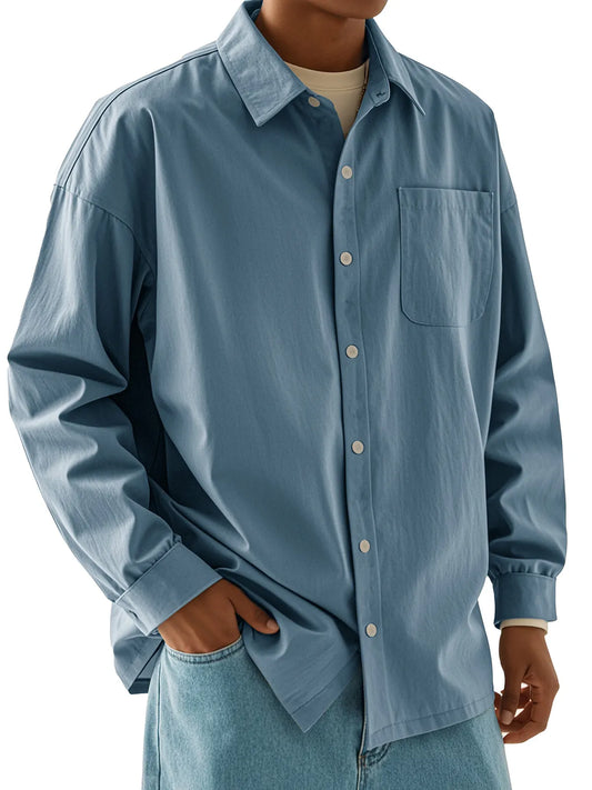 Men's Fashion Casual Retro Cotton Lapel Long Sleeve Shirt
