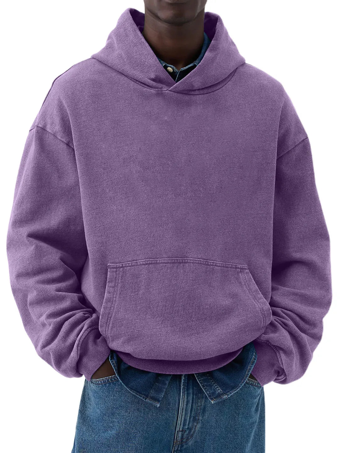 Men's Cotton Washed Distressed Heavyweight Long Sleeve Pocket Hooded Sweatshirt