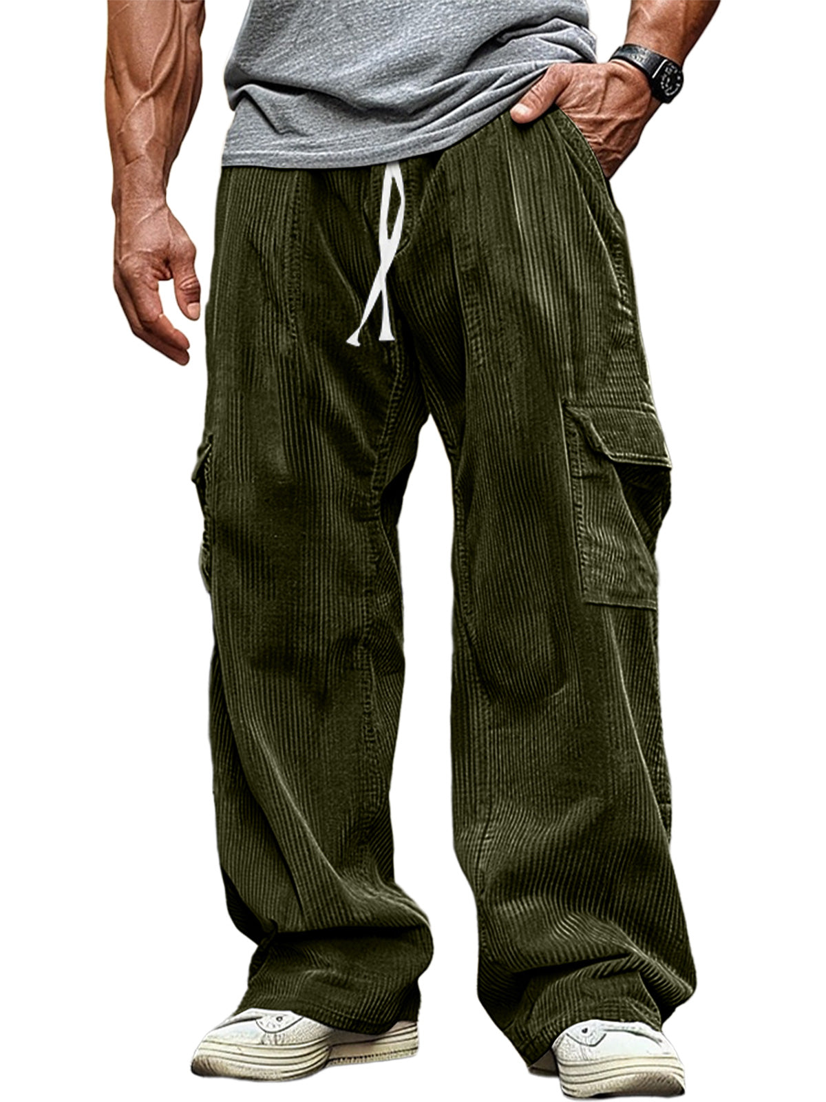 Men's Casual Corduroy Elastic Band Solid Color Trousers