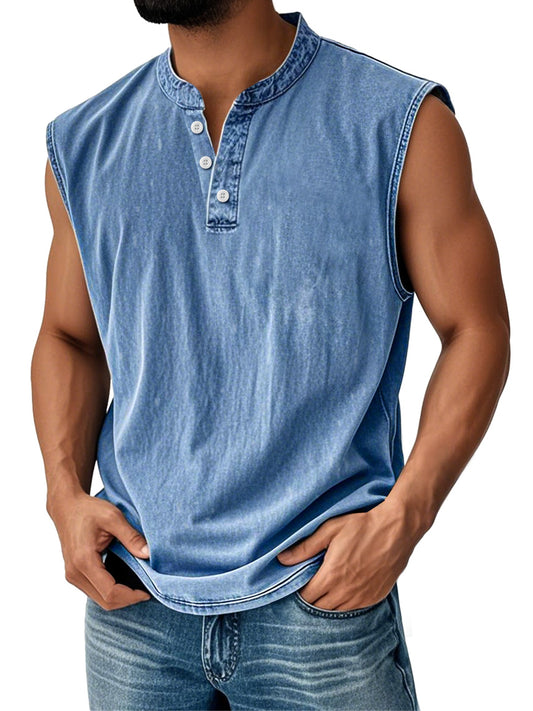 Men's Retro Stand Collar Button Casual Fashion Sleeveless Vest