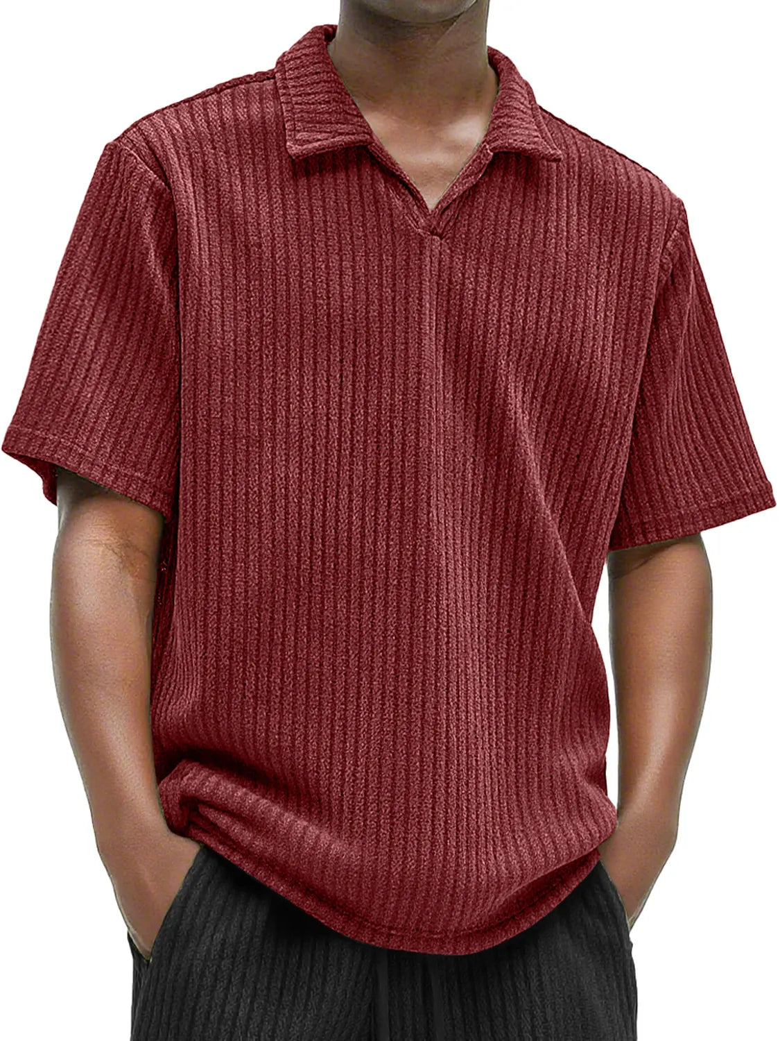 Men's Daily Texture Casual V-neck Solid Color Comfortable Short-sleeved Polo Shirt