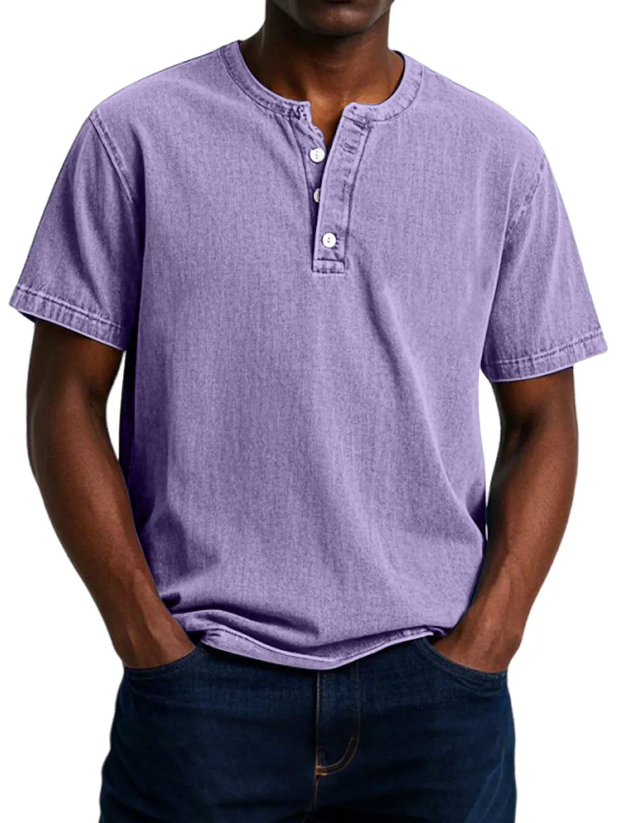 Men's Casual Vintage Button-down Short Sleeve Henley Shirt