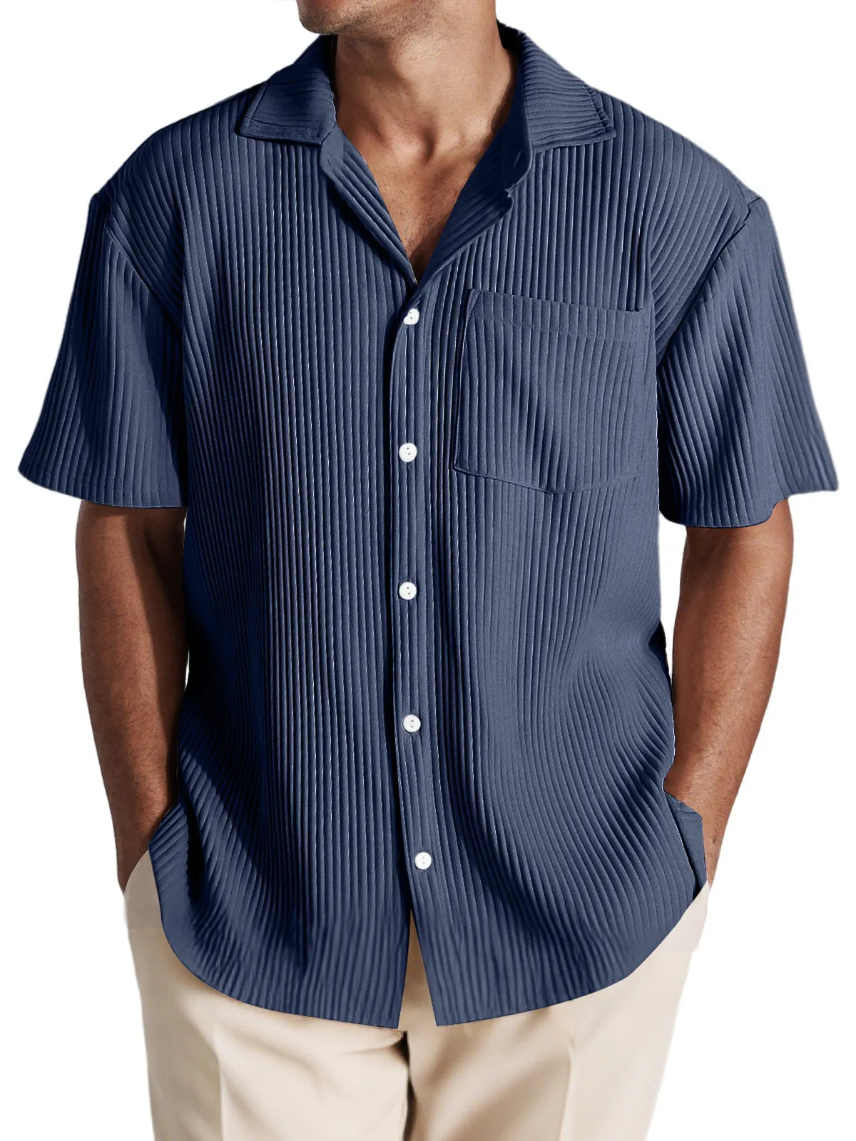 Men's Casual Pit Lapel Button-Down Comfortable Short-Sleeved Shirt