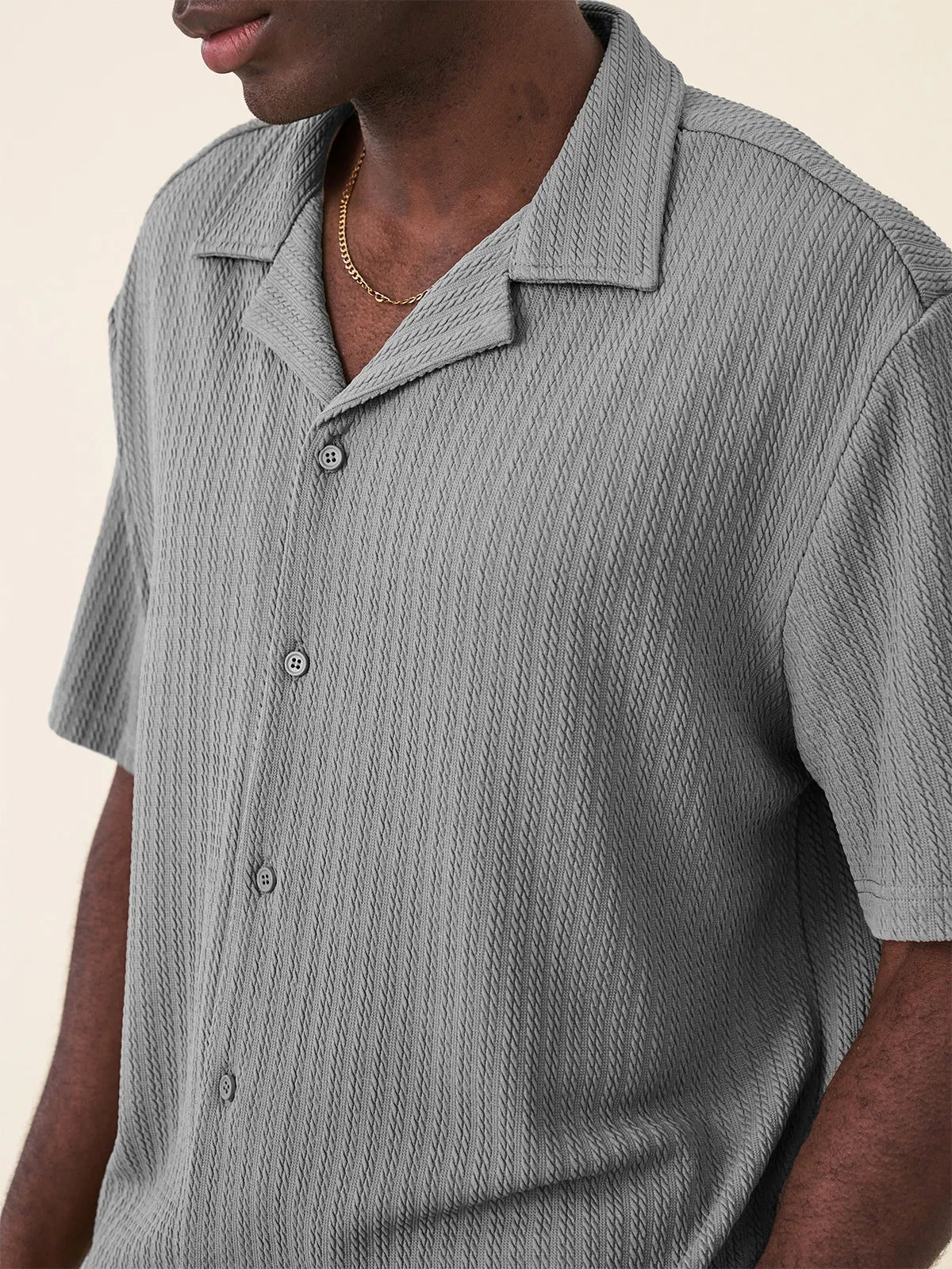Men's Fashion Hawaiian Casual Jacquard Cuban Collar Short-sleeved Shirt