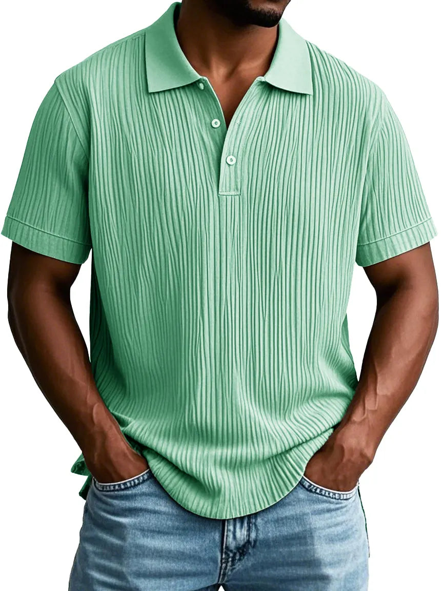 Men's Fashion Casual Short-sleeved Lapel Polo Shirt With Ribbed Fabric
