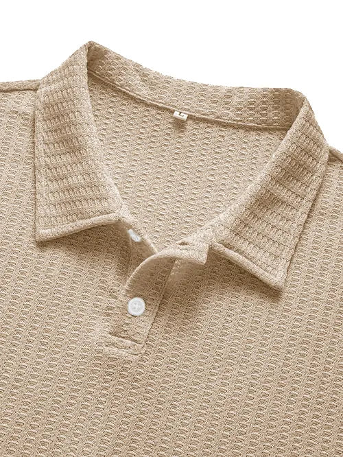 Men's Fashionable Retro Waffle Fabric Short Sleeve Polo Shirt